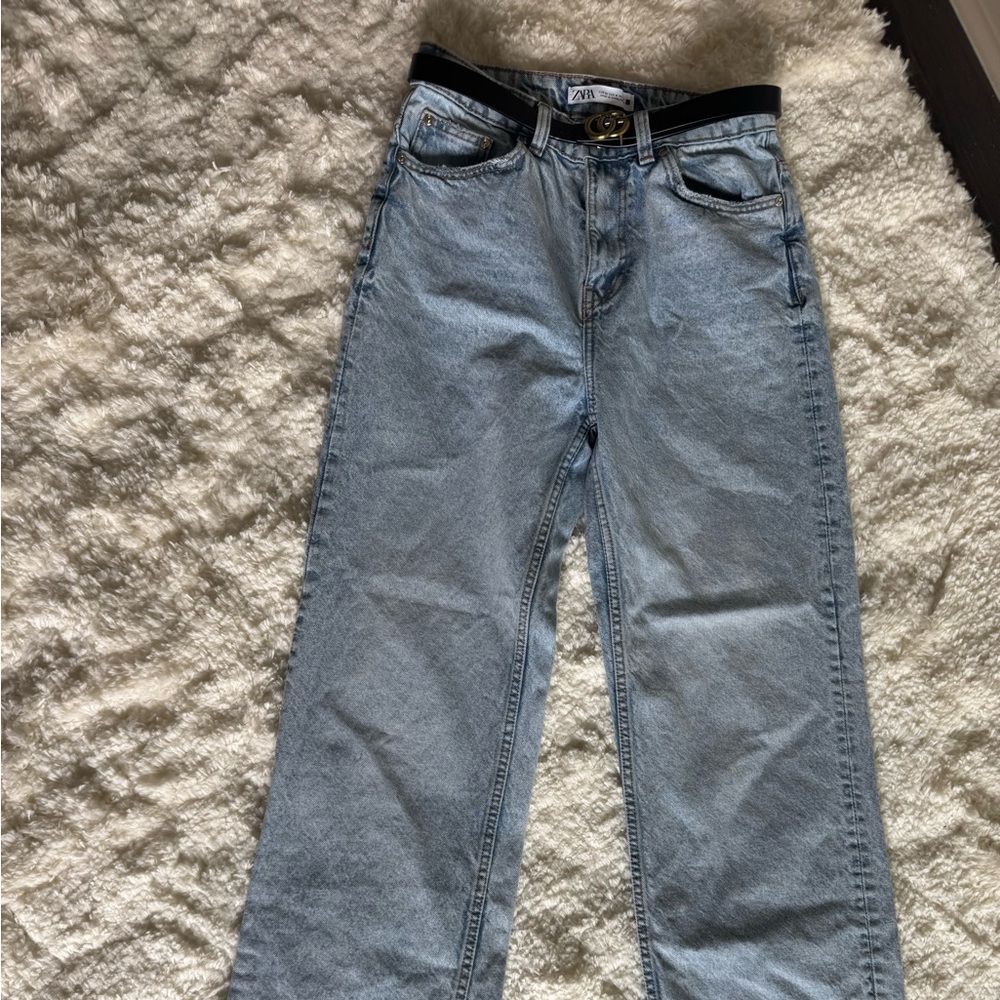 Zara Women's Sky Blue Straight Leg Jeans
